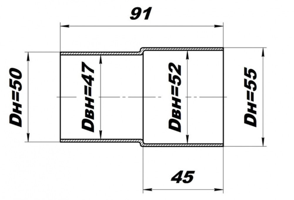 Соединитель труб глушителя (под хомут 50*55) (CBD)