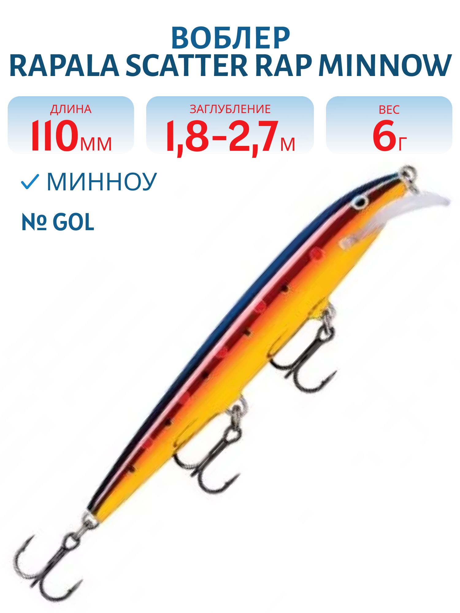 Воблер Rapala Scatter Rap Minnow 11 /GOL