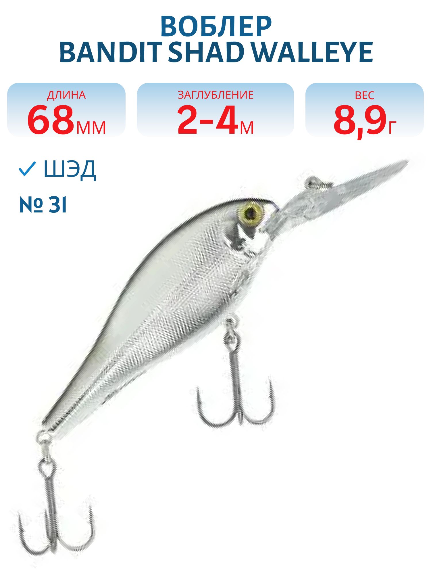 Воблер BANDIT SHAD WALLEYE 2 31