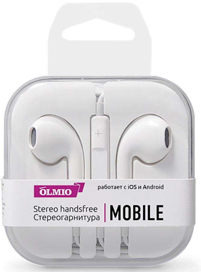 наушники "mobile" белые, с микрофоном olmio (38843)