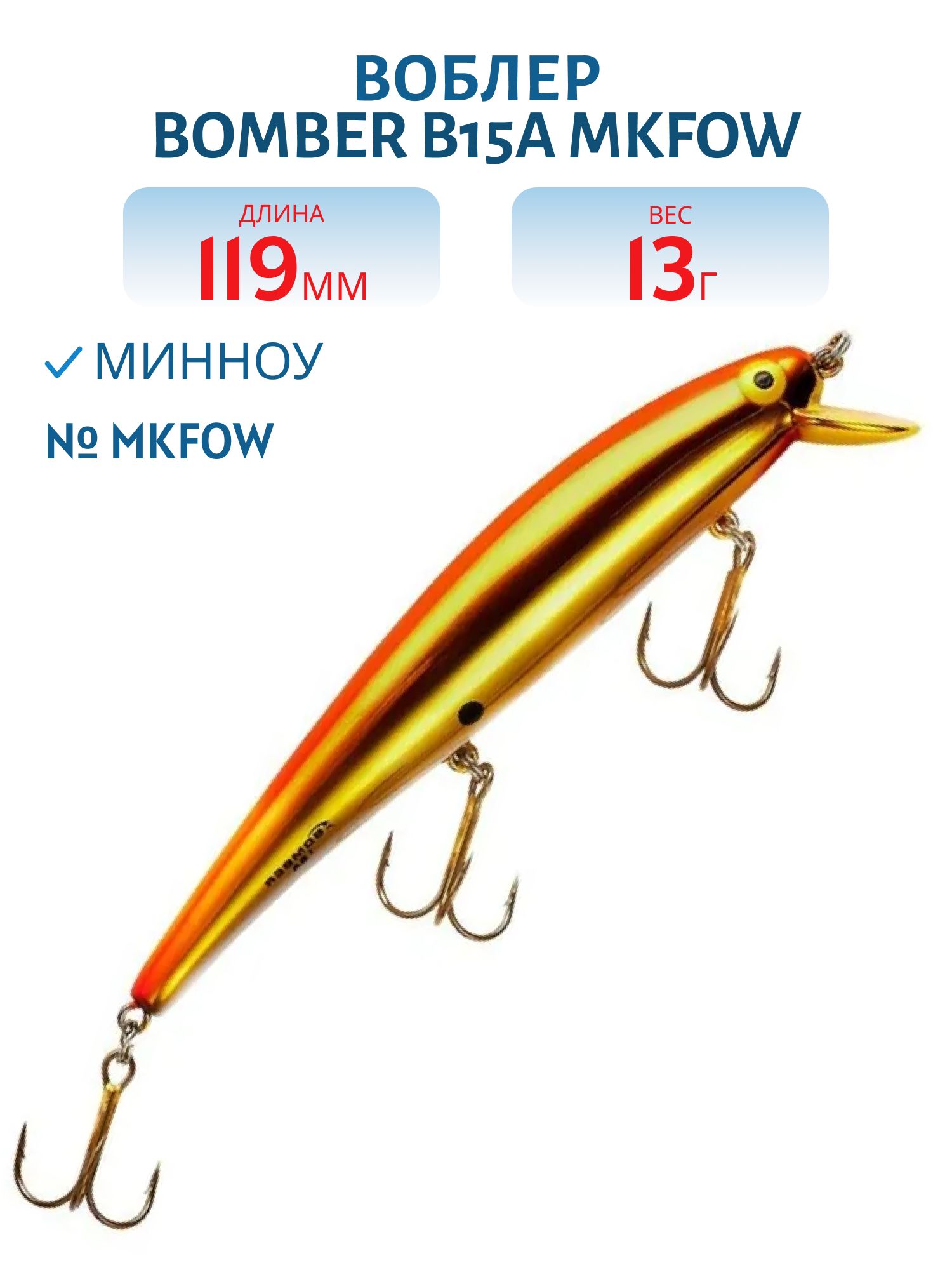 Воблер BOMBER B15A MKFOW
