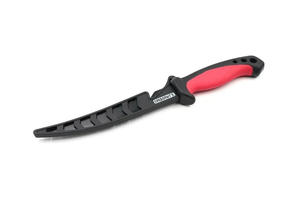 Нож разделочный "СЛЕДОПЫТ" филейный,  прорезиненная ручка,  дл. клинка 150 мм,  черный,  в чехле