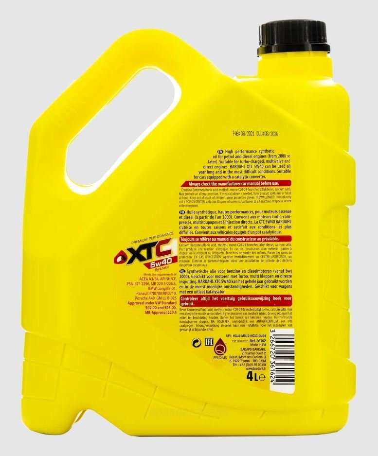 BARDAHL 5W40 XTC SN/CF 4L 36162 синтетическое моторное масло