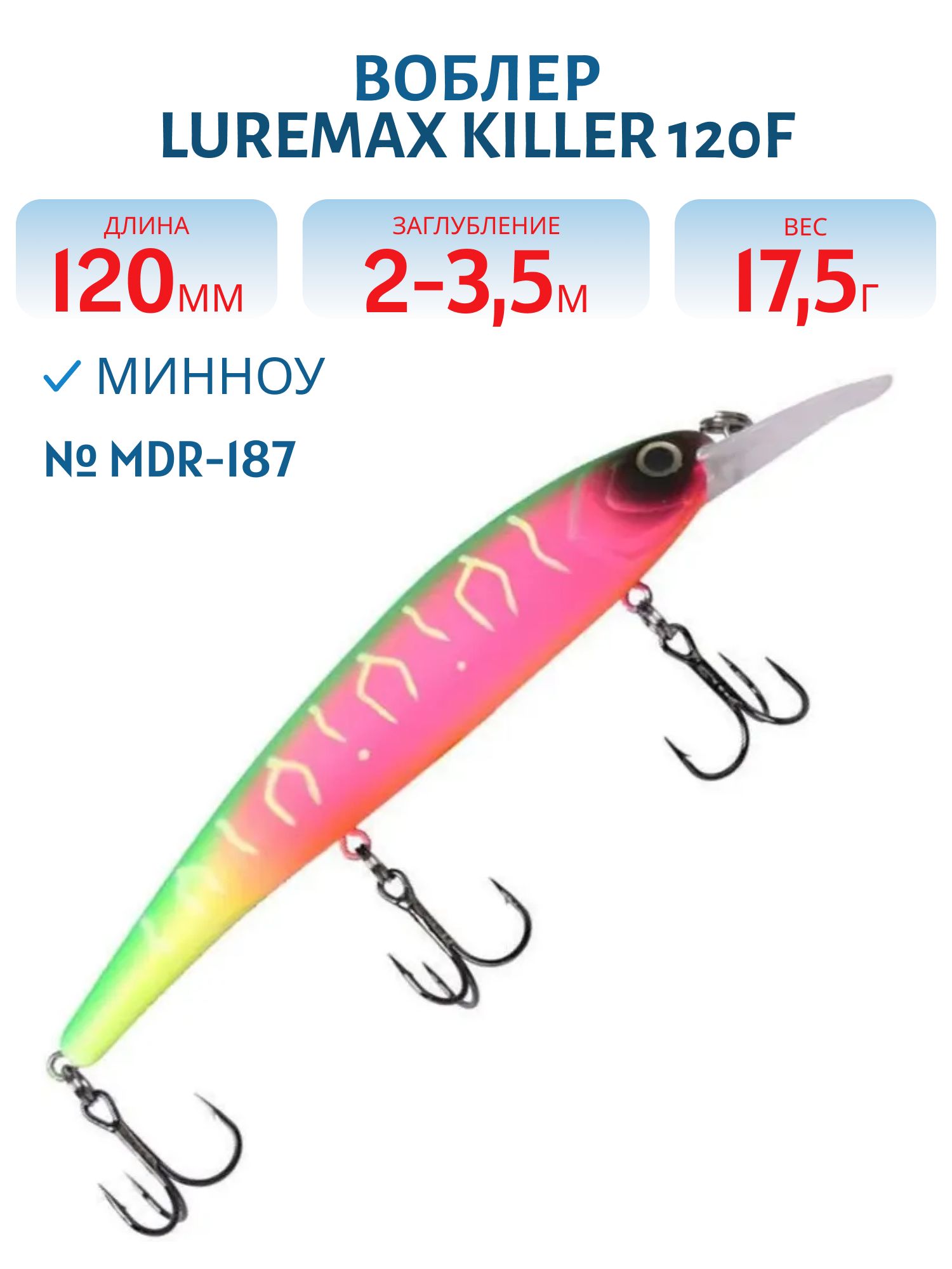 Воблер LureMax KILLER 120F MDR-187 17, 5 г. плавающий