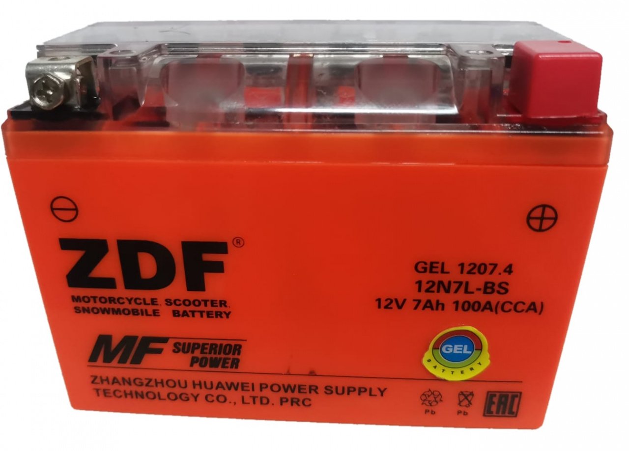 Аккумулятор ZDF 1207.4 GEL Orange 12N7L-BS 138*65*100