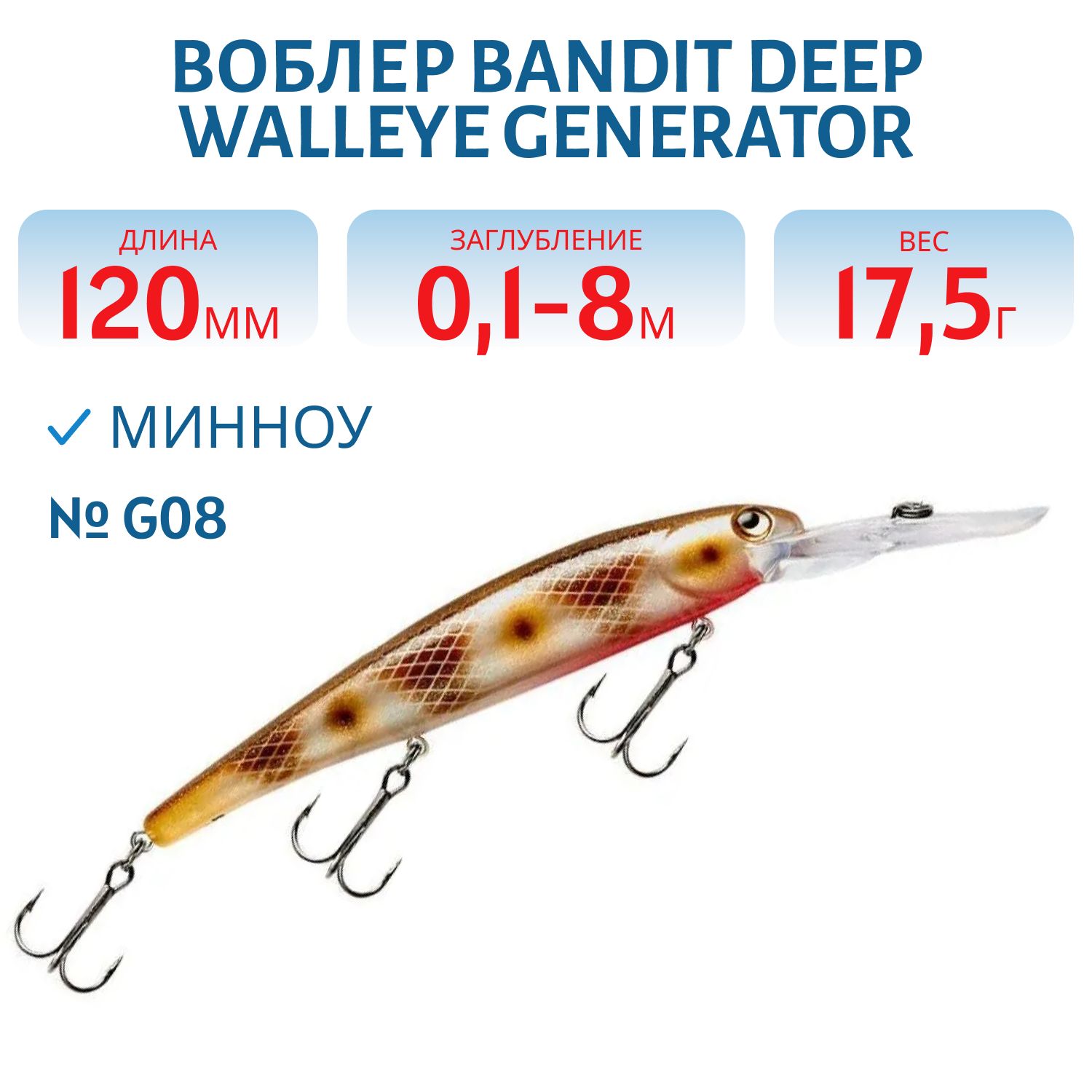 Воблер BANDIT DEEP WALLEYE GENERATOR G08