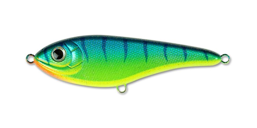 Воблер Джеркбейт Strike Pro Buster Jerk Sinking,  150 мм,  75 гр,  Загл. 0, 5м.-4, 0м.,  Тонущий,  цвет: C063F Blue-yellow Tiger Sparkles,  (EG-048#C063F)