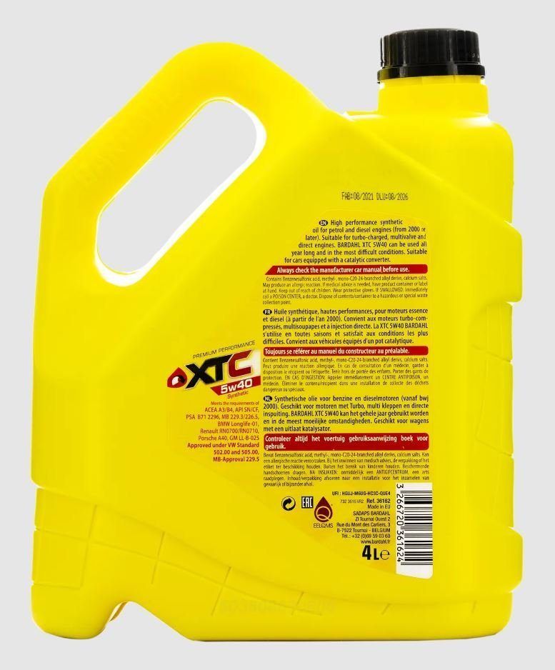 BARDAHL 5W40 XTC SN/CF 4L 36162 синтетическое моторное масло