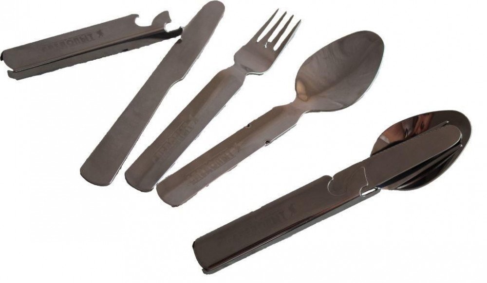 Набор столовых приборов "СЛЕДОПЫТ" в металлическом чехле (ложка, вилка, нож, открывашка)