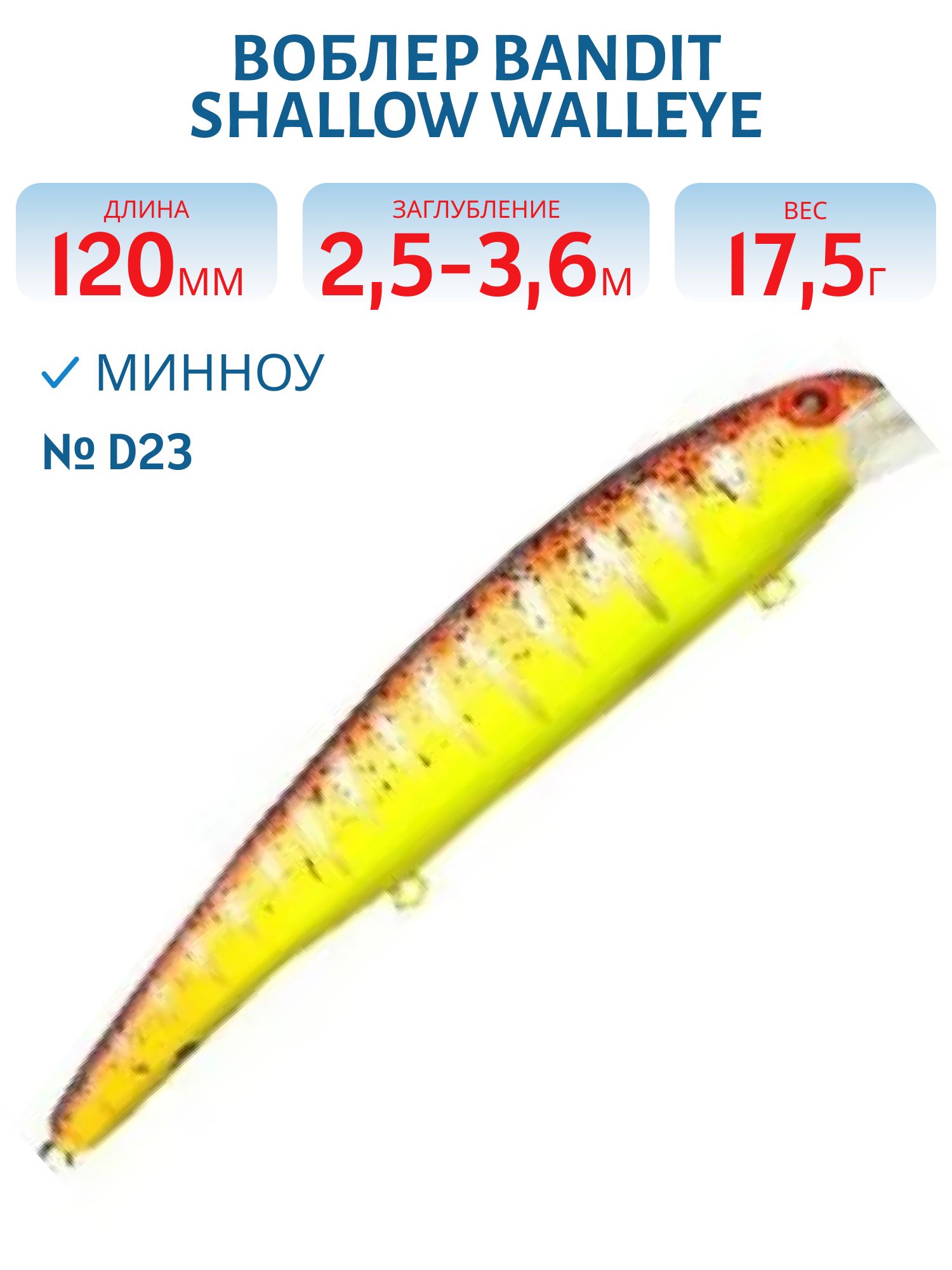 Воблер BANDIT SHALLOW WALLEYE D23