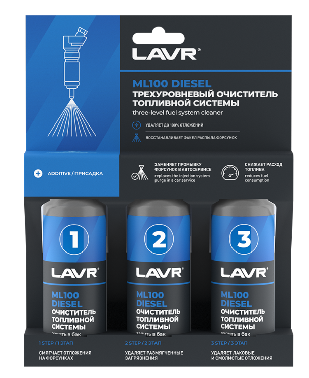 Трехуровневый очиститель топливной системы LAVR Ln2138 ML100 3х120мл (Дизель)