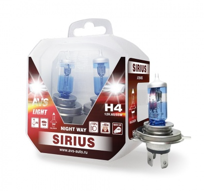 Автолампа галогеновая Н4 12V-60/55 AVS SIRIUS NIGHT WAY (A78949S) (2шт.к-т)