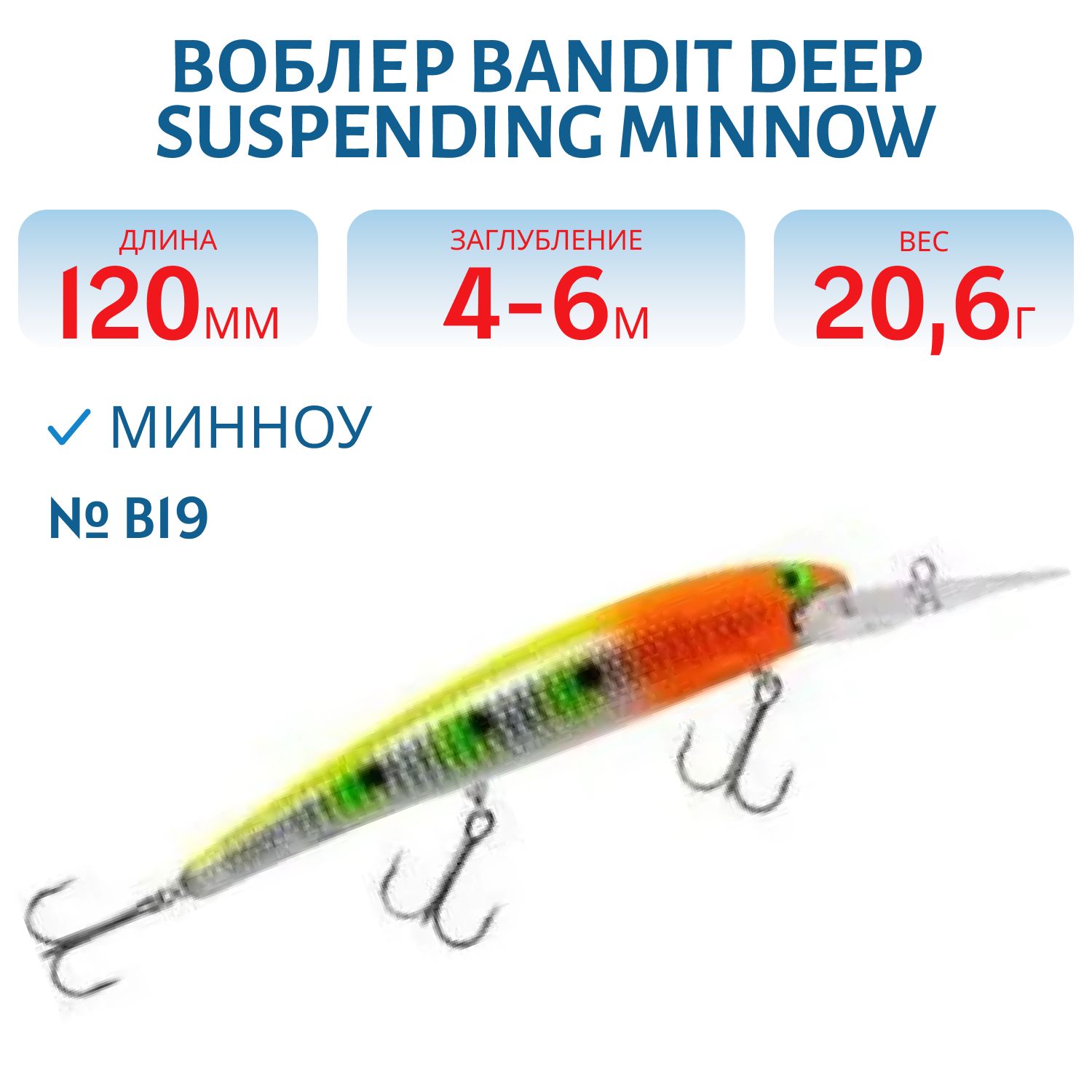 Воблер BANDIT DEEP SUSPENDING MINNOW B19