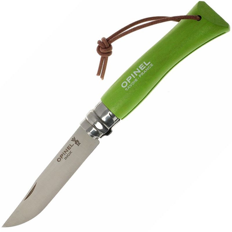 Нож Opinel Trekking №07 клинок 8см,  нерж.сталь,  граб,  жёлто-зелёный,  темляк