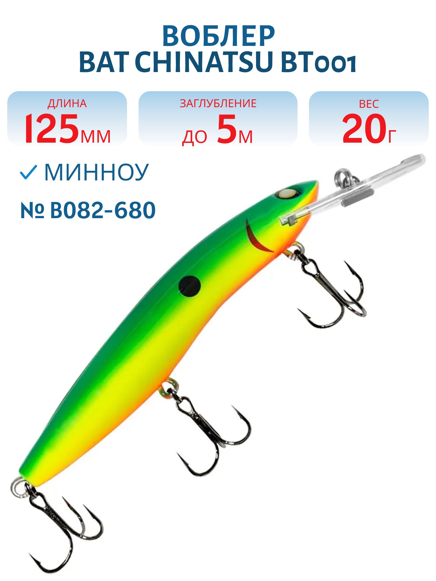 Воблер BAT CHINATSU BT001 (125 мм.,  20 гр. 5 м.) Цвет B082-680
