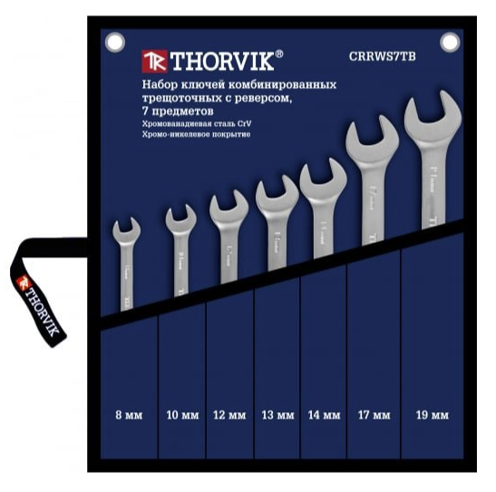 Набор ключей комбинированных трещоточных,  с реверсом 7пр. (Ø8-19мм) сумка Thorvik CRRWS7TB