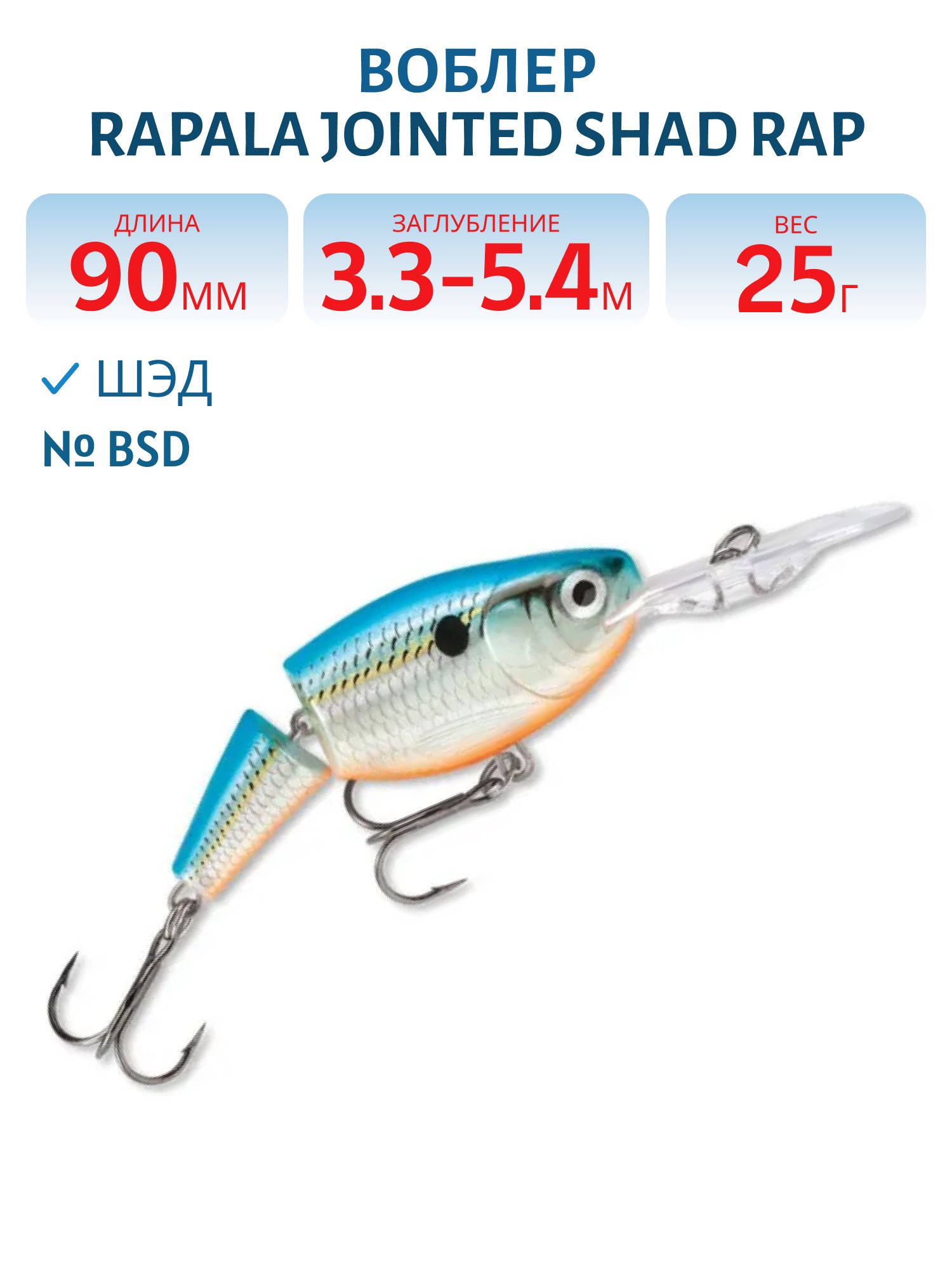 Воблер Rapala Jointed Shad Rap 09 /BSD