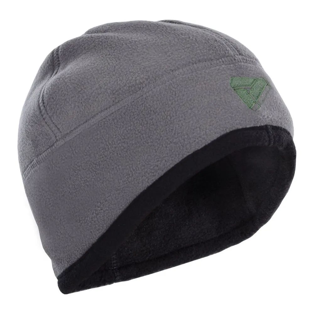 шапка мужская зимняя двухсторонняя "winter -380", флис, серый/черный (вышивка зеленая) (58) м