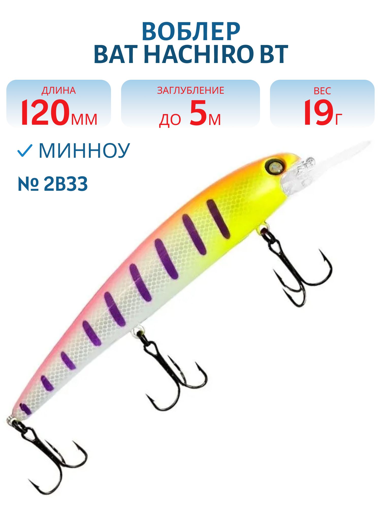 Воблер BAT HACHIRO BT 010 (120мм.,  19 гр.\0-5 м.) #2B33