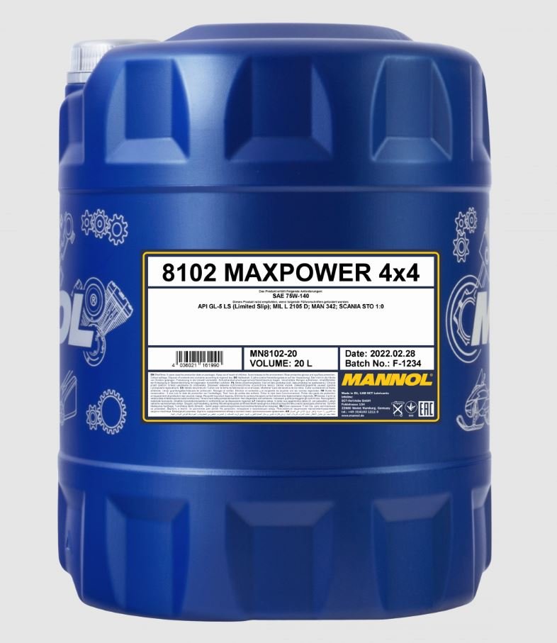 MANNOL Maxpower 75W140 GL-5 8102 20л синтетическое трансмиссионное масло