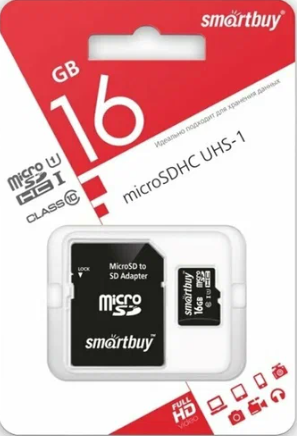 Карта памяти microSDHC 16GB,  Class 10,  с адаптером Smart Buy