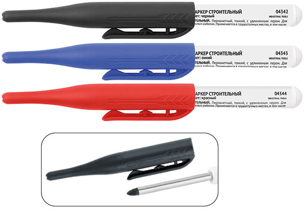 Маркер строительный перманентный "Черный",  удлиненное перо,  тонкий (04342)