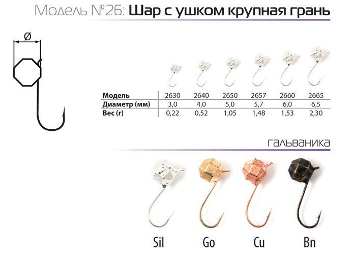 Мормышка W Spider Шар с ушком крупная грань 3, 0 мм 0, 22 гр. Bn