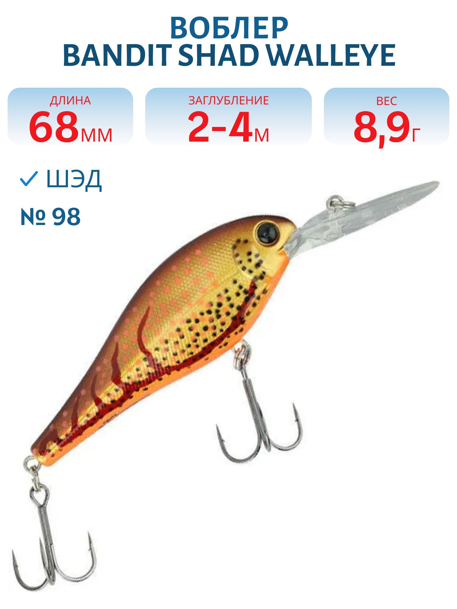 Воблер BANDIT SHAD WALLEYE 2 98