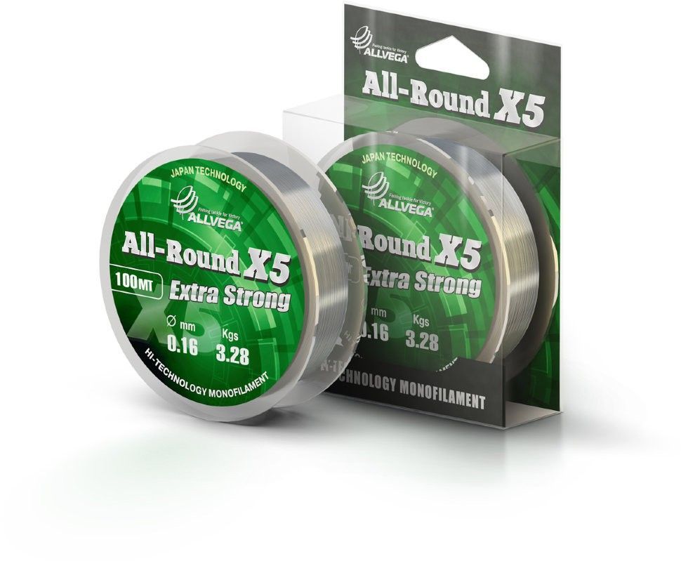 Леска ALLVEGA "ALL-ROUND X5" 0, 16мм (100м) (3, 28кг) прозрачная LAR10016