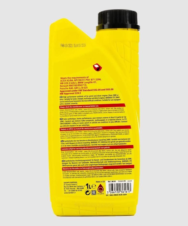 BARDAHL 5W40 XTC SN/CF 1L 36161 синтетическое моторное масло