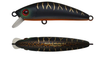 Воблер Минноу Strike Pro Mustang Minnow 60,  60 мм,  5, 8 гр,  Загл. 0, 3м.-0, 7м.,  Плавающий,  цвет: A208S Black Mat Tiger,  (MG-002A#A208S)