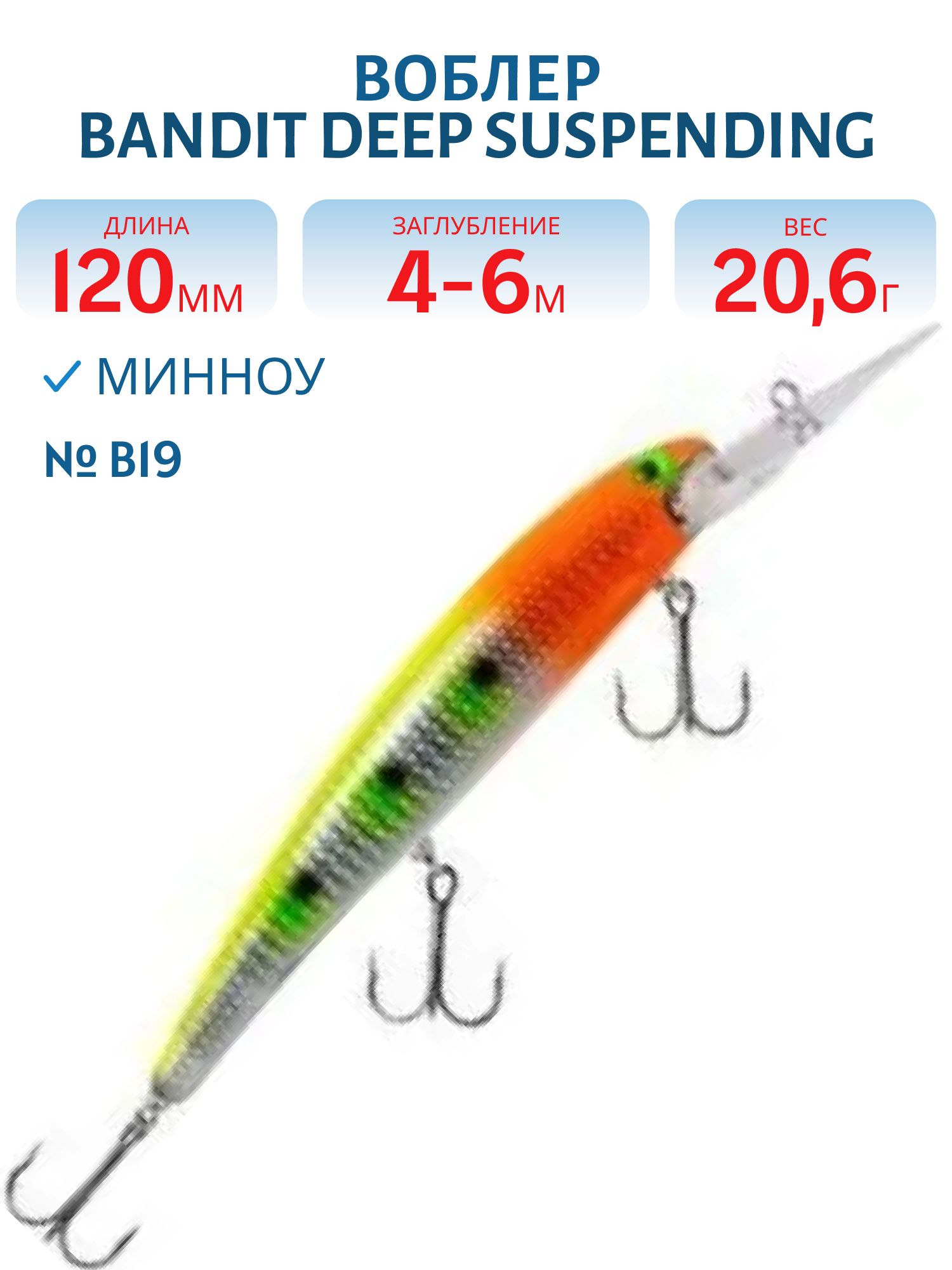 Воблер BANDIT DEEP SUSPENDING MINNOW B19