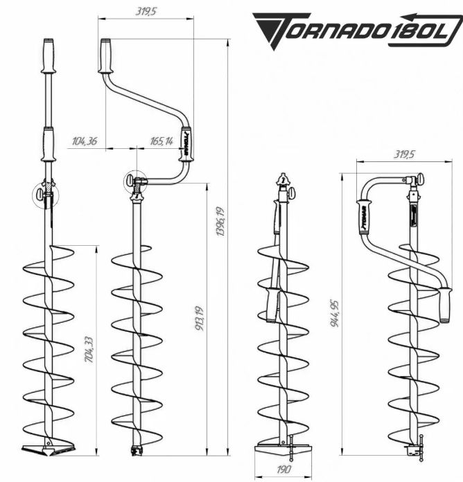 Ледобур ТОРНАДО-М2 180R правое вращение,  без чехла Тонар