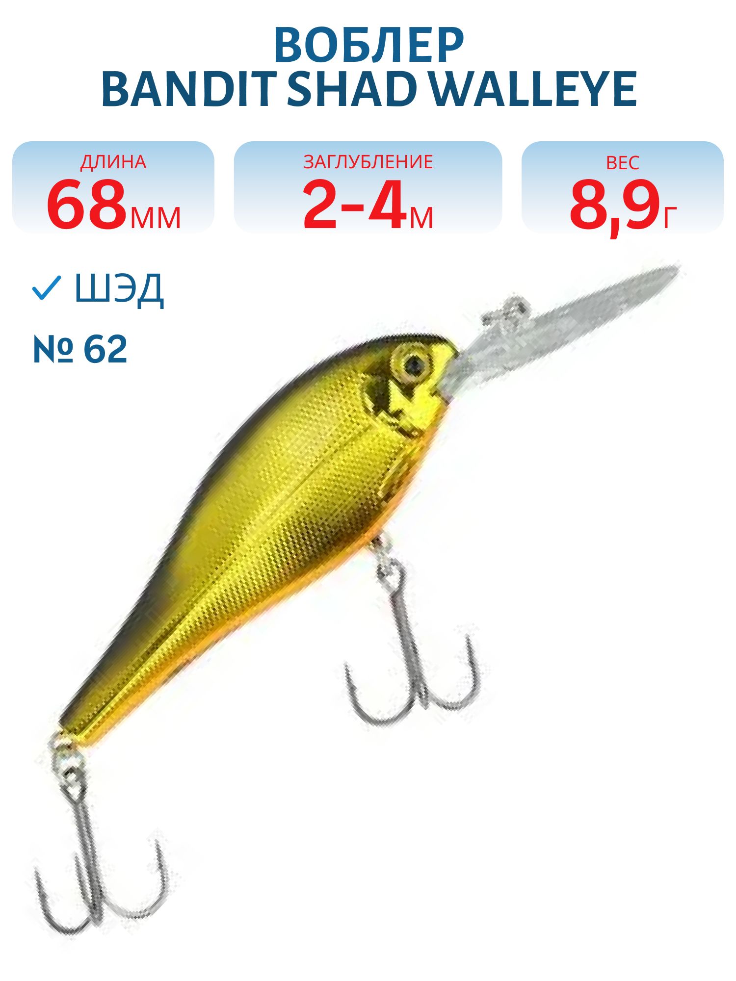 Воблер BANDIT SHAD WALLEYE 2 62