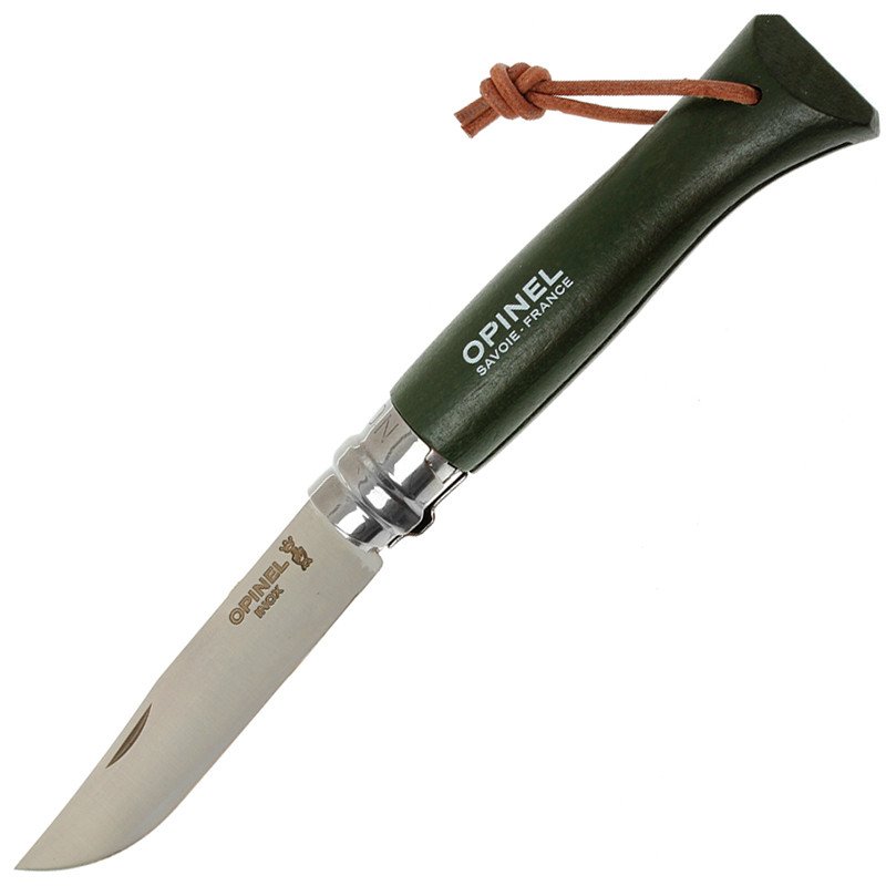 Нож Opinel Trekking №07 клинок 8см,  нерж.сталь,  граб,  зелёный,  темляк