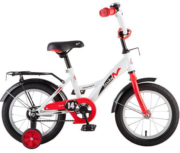 Велосипед колёса 14" детский NOVATRACK Strike, 1 скорость, рама сталь 9" (белый/красный)