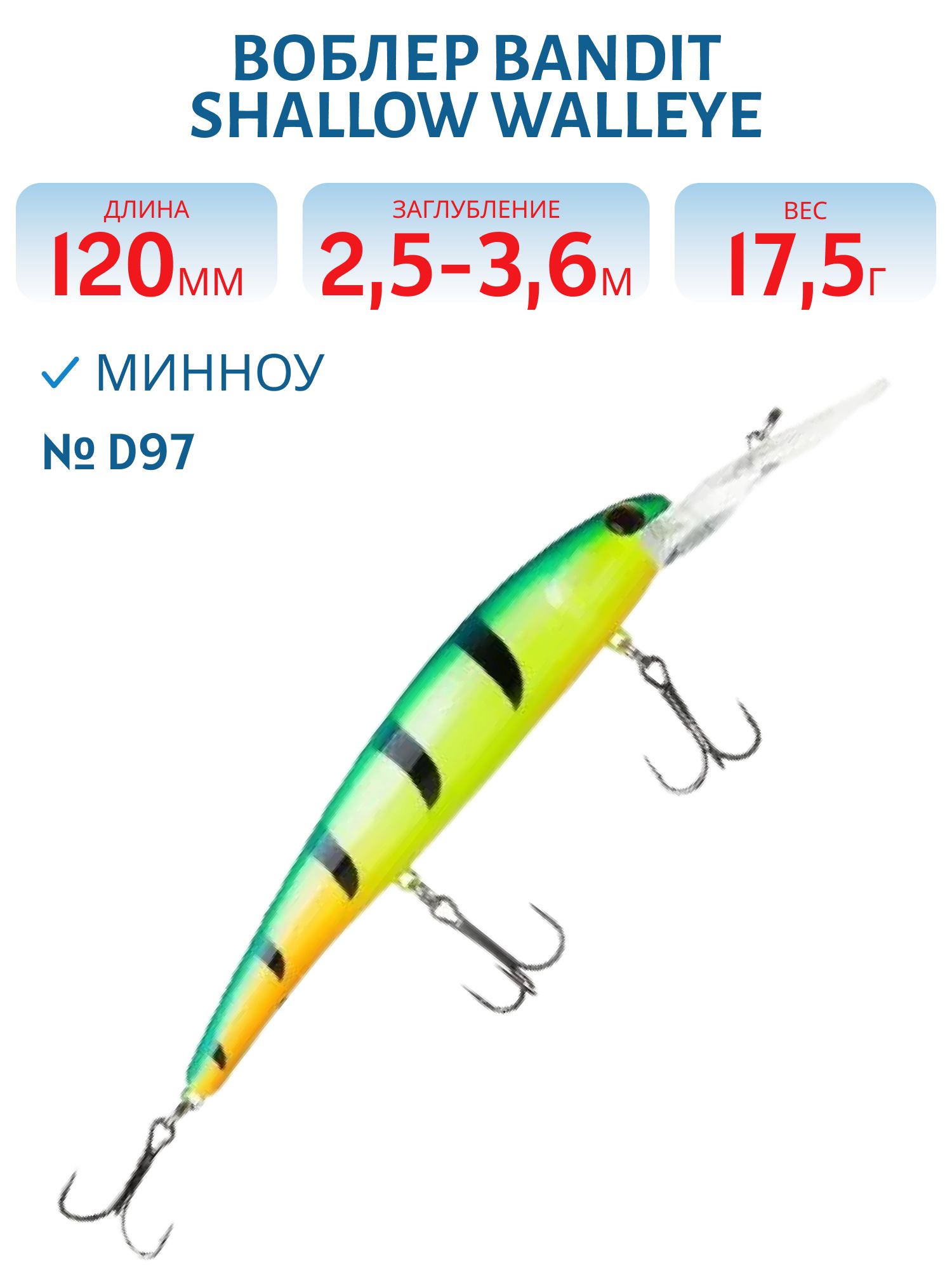 Воблер BANDIT SHALLOW WALLEYE D97