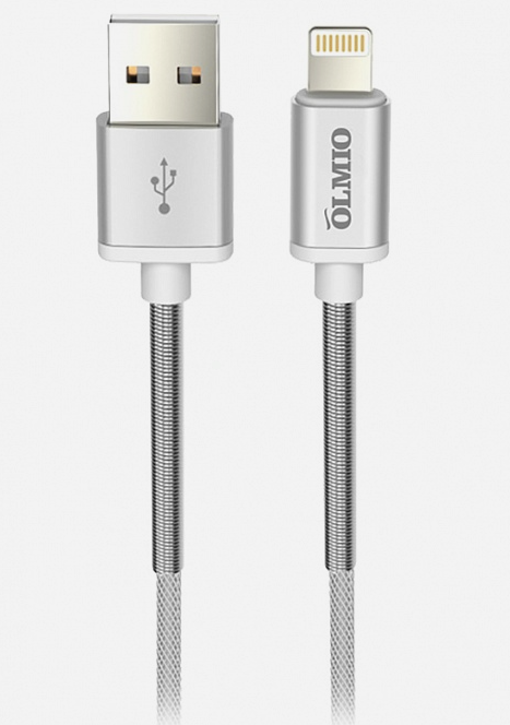 Кабель HD USB 2.0 - lightning,  1.2м,  2.1А,  белый OLMIO (38645)
