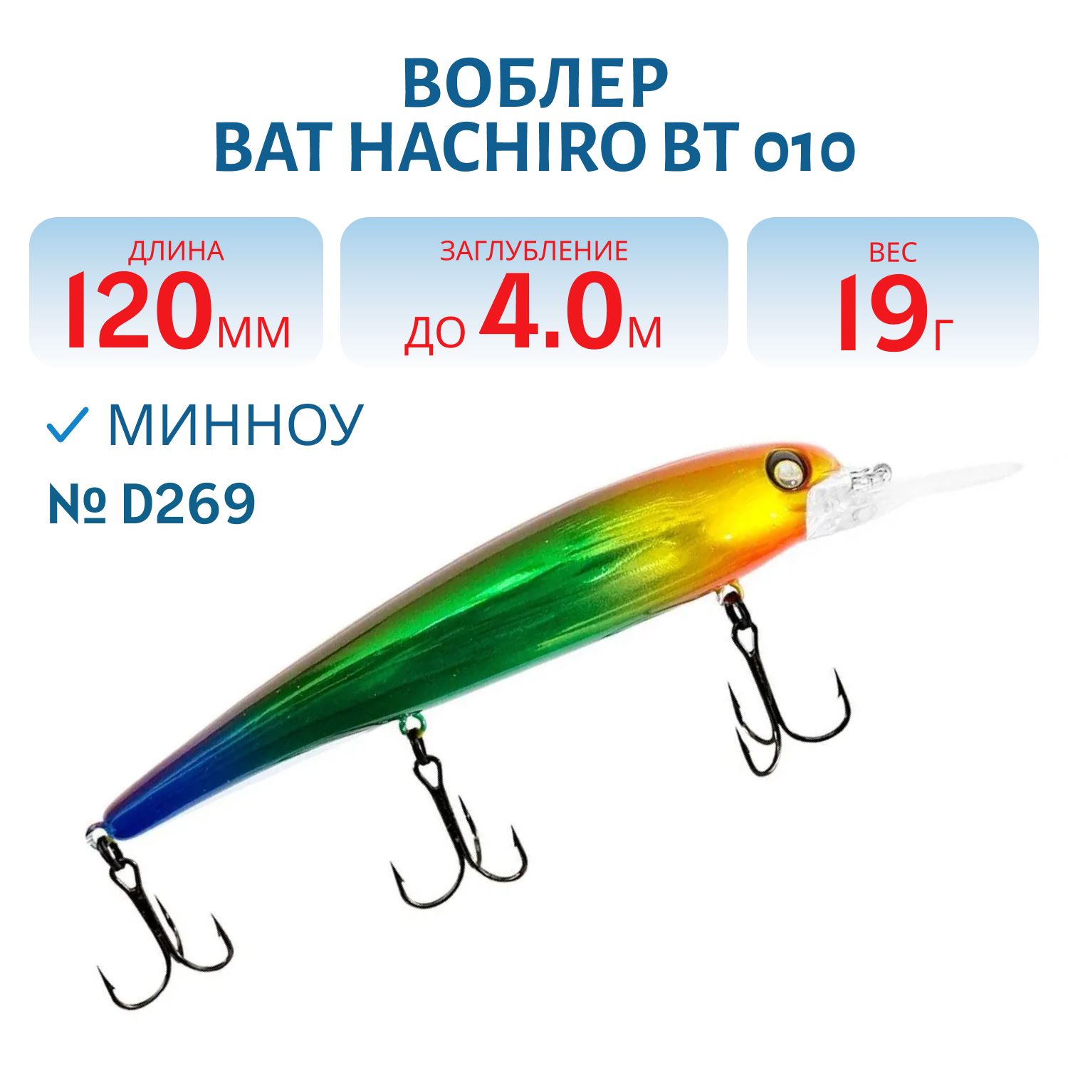 Воблер BAT HACHIRO BT 010 (120мм.,  19 гр.\0-5 м.) #D269