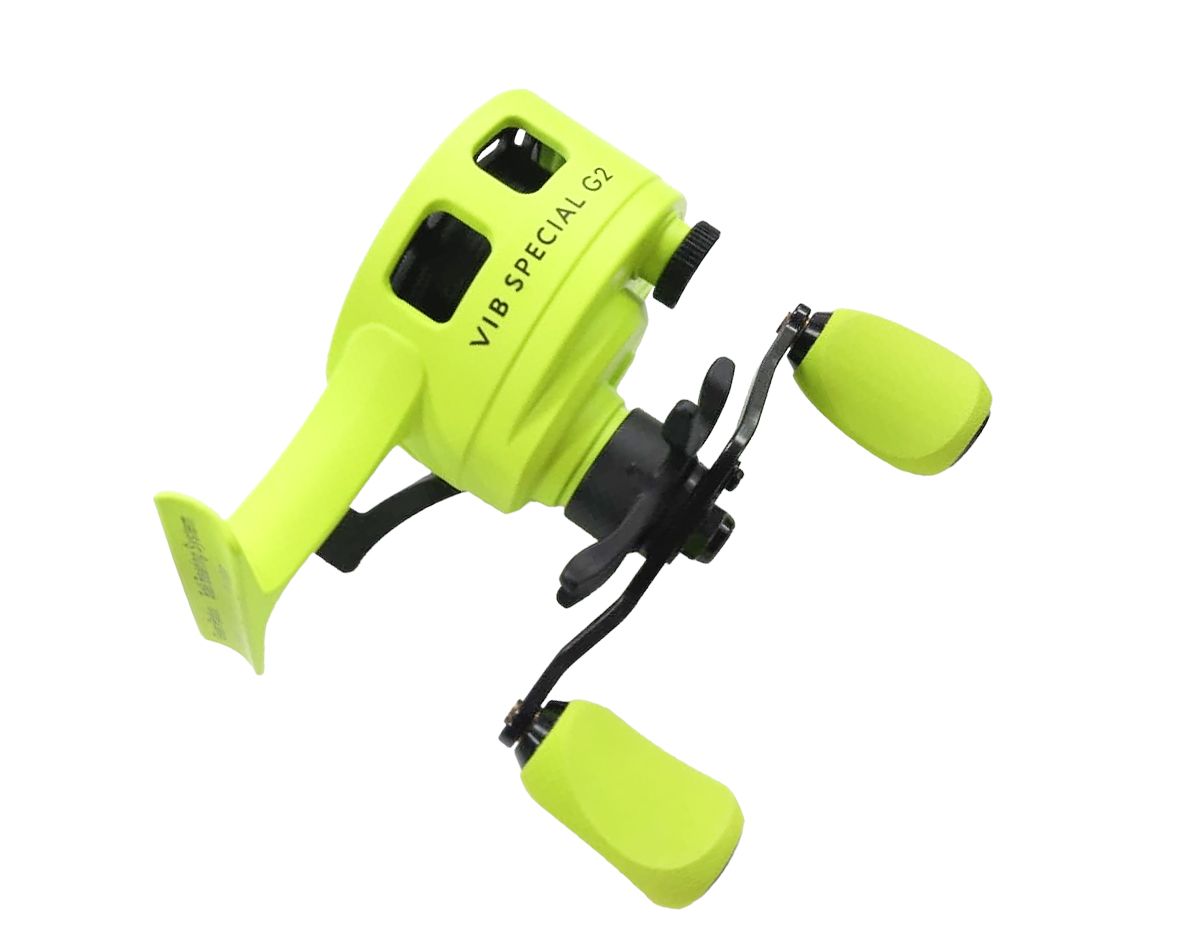 Катушка зимняя Jig It Team Dubna Vib Special G2 LIME, left hand
