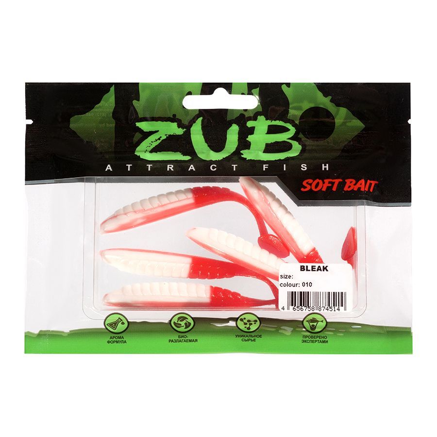Приманка ZUB-BLEAK 100мм-4шт,  (цвет 010) бело-красный