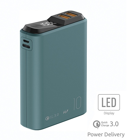 зарядное устройство qs-10 серый (внешний аккумулятор с дисплеем) olmio (10000mah) (39186)
