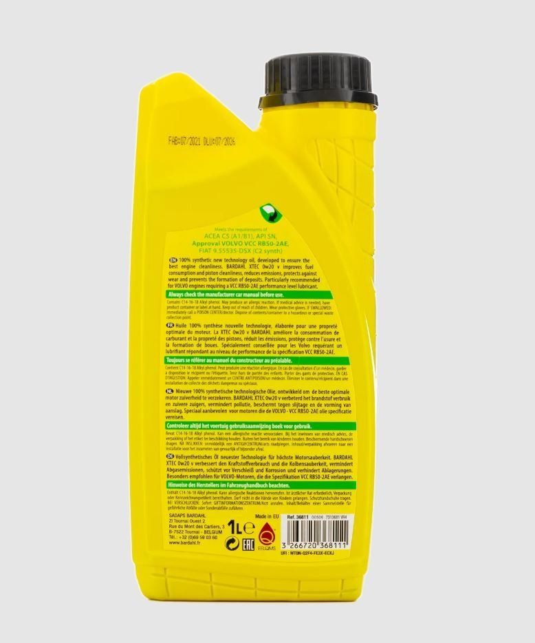 BARDAHL 0W20 XTEC V C5 SN 1L 36811 синтетическое моторное масло
