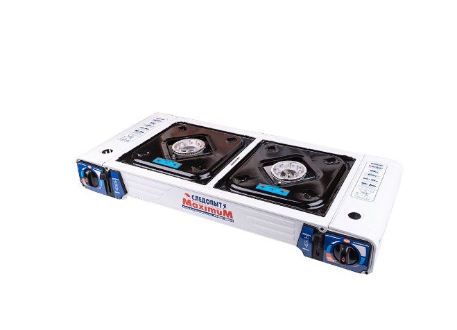 Плита газовая настольная "СЛЕДОПЫТ - MaximuM",  двойная (с переходником)