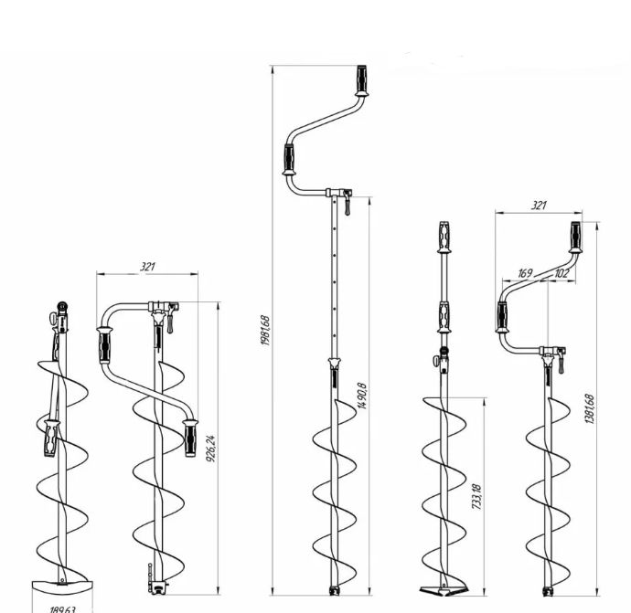 Ледобур BURAN 180R правое вращение, цельнотянутый шнек Тонар