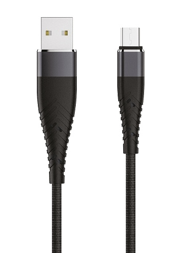 Кабель SOLID USB 2.0 - microUSB (1, 2м,  2, 1А) усиленный,  цвет черный OLMIO (39516)