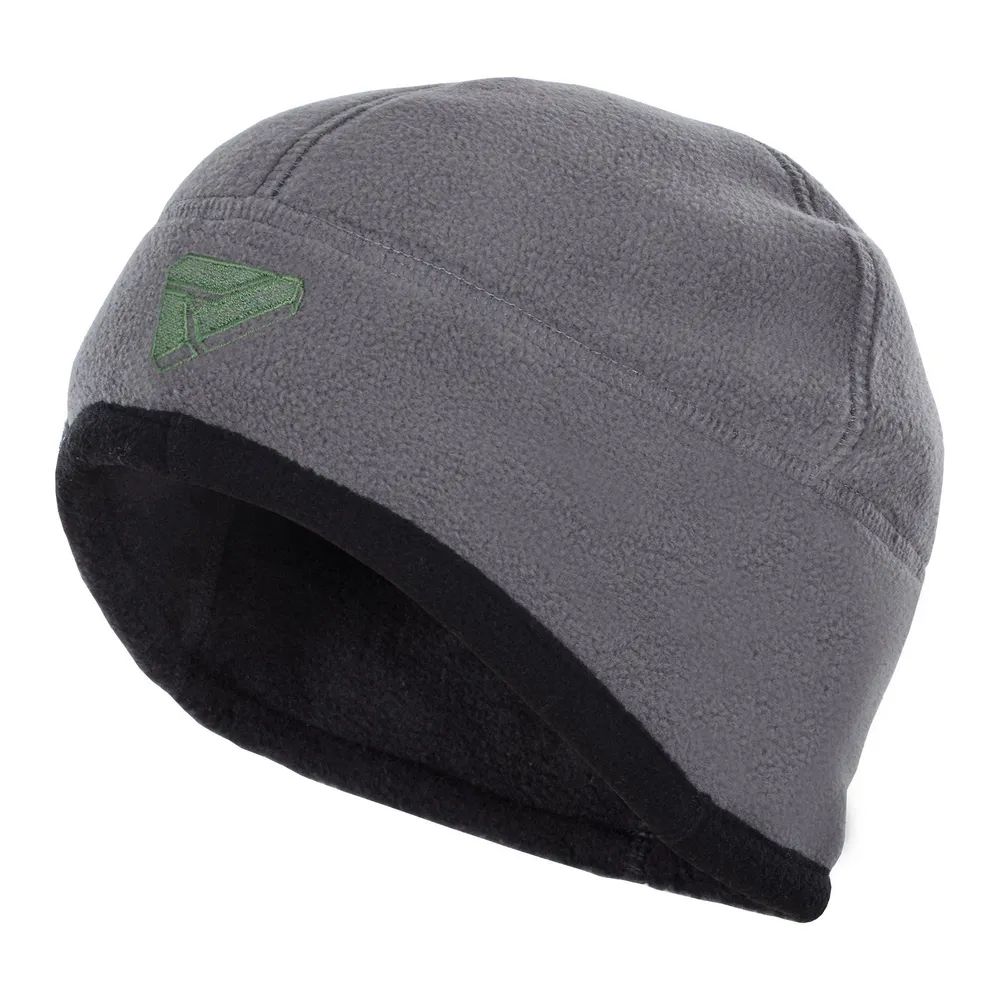 шапка мужская зимняя двухсторонняя "winter -380", флис, серый/черный (вышивка зеленая) (58) м