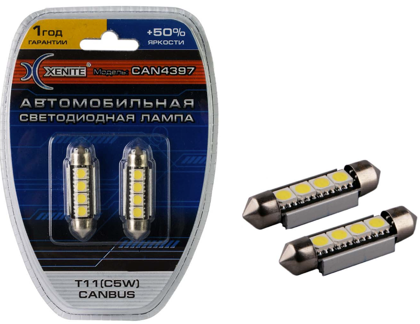 Светодиод 12V C5W (T11x39) салонный белый 4SMD (5000K) Xenite (1009244) (2шт.к-т)